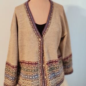 alpaca handmade  cardigan sweater ethnic stitching full sleeves button front M